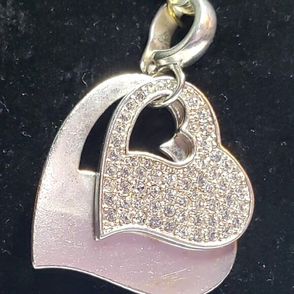 Vintage Sterling Silver Double Cut Out CZ Heart Pendant - Picture 2 of 7